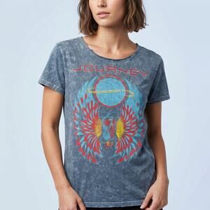 American Classics Women's Journey Band T-Shirt Acid Wash Graphic Rocker Small